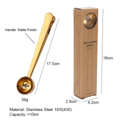 Stainless steel coffee scoop and clip dual purpose