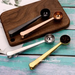 Stainless steel coffee scoop and clip dual purpose