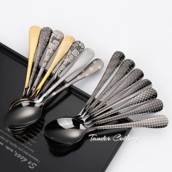 TD-1010C Phobos Dinner spoon with gold or black pvd coating then white laser handle