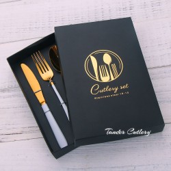 TG-2109 4/5 pcs Cutlery Set High End Hot Gold Foil Design Gift Box